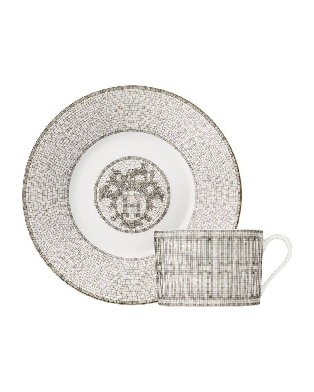Hermès Mosaique AU 24 Platinum Breakfast Cup and Saucer