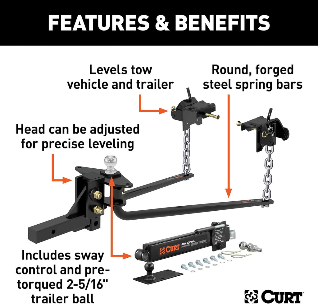 Round Bar Weight Distribution Hitch with Sway Control, 10K, 2-in Shank V4692