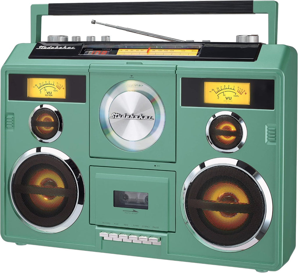 Portable Stereo Boombox with Bluetooth, CD, AM/FM Radio, Cassette Recorder D5808