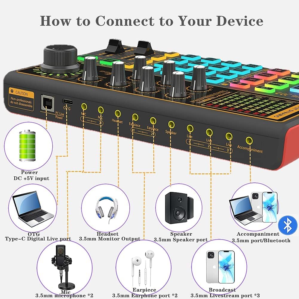 LED Voice Changer Sound Card for Live Streaming, Music Recording, Karaoke, 2 Pack W342