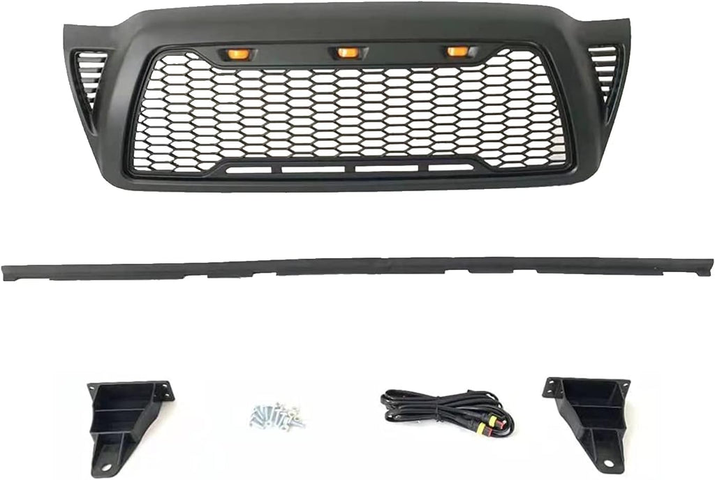 Mesh Grille Front ABS for Toyota Tacoma 2005-2011 with 3 LED Lights B3005