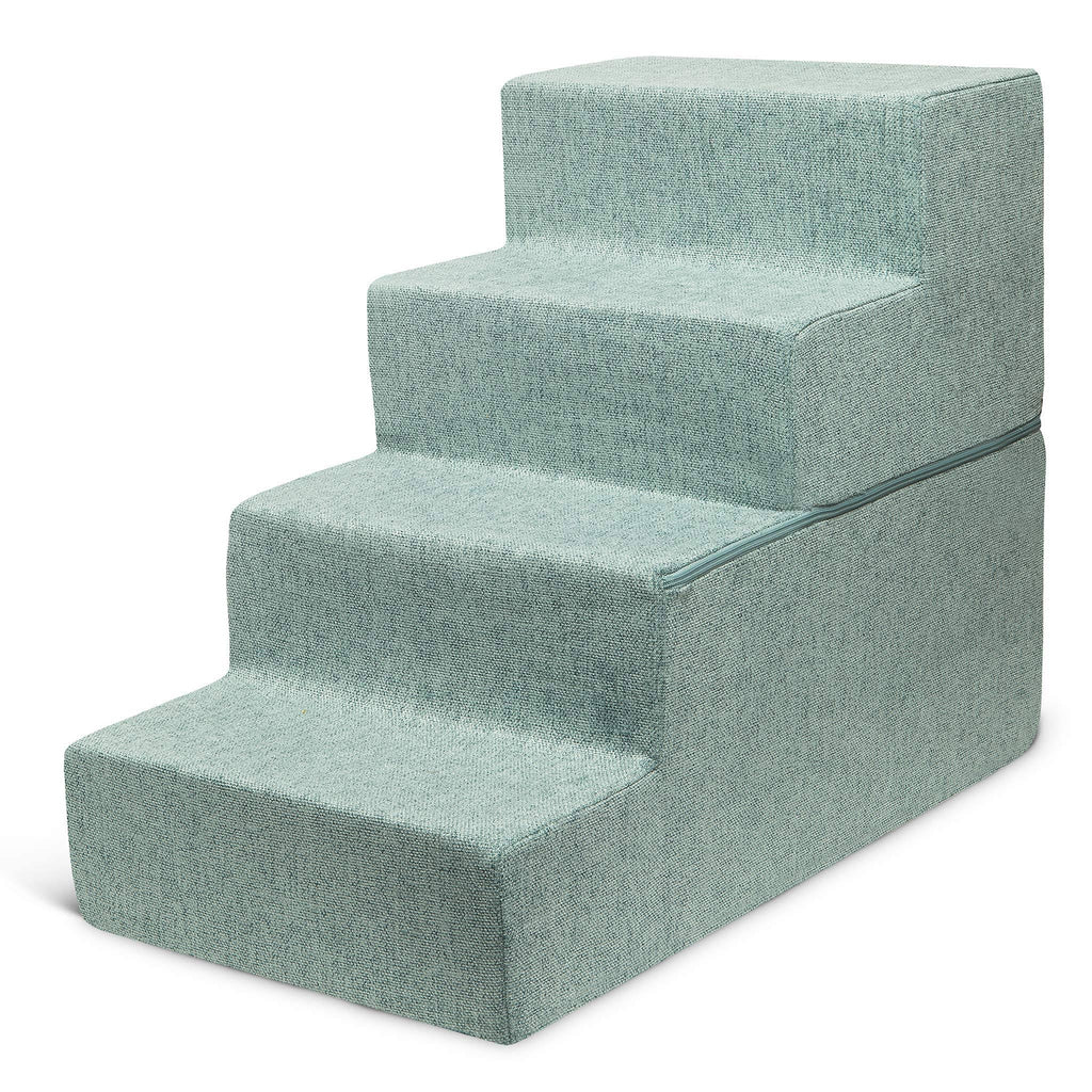 Best Pet Supplies Linen u0026 Foam Dog u0026 Cat Stairs - 4-Step / Pale Teal