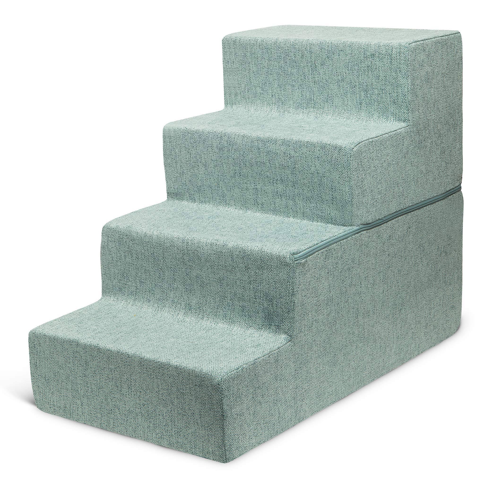 Best Pet Supplies Linen u0026 Foam Dog u0026 Cat Stairs - 4-Step / Pale Teal