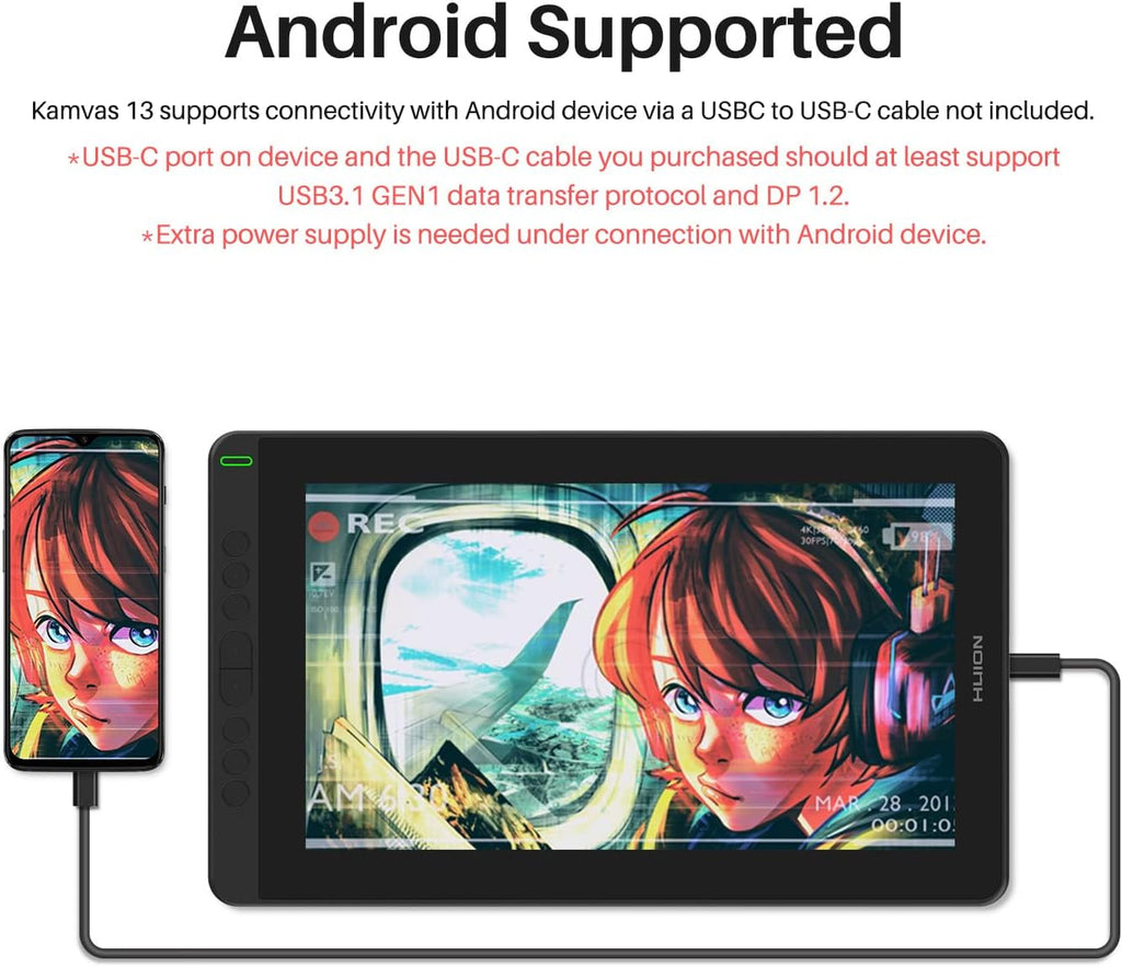 Drawing Tablet with Screen 13.3 Inch Full-Laminated Anti-Glare Pen Display O7742