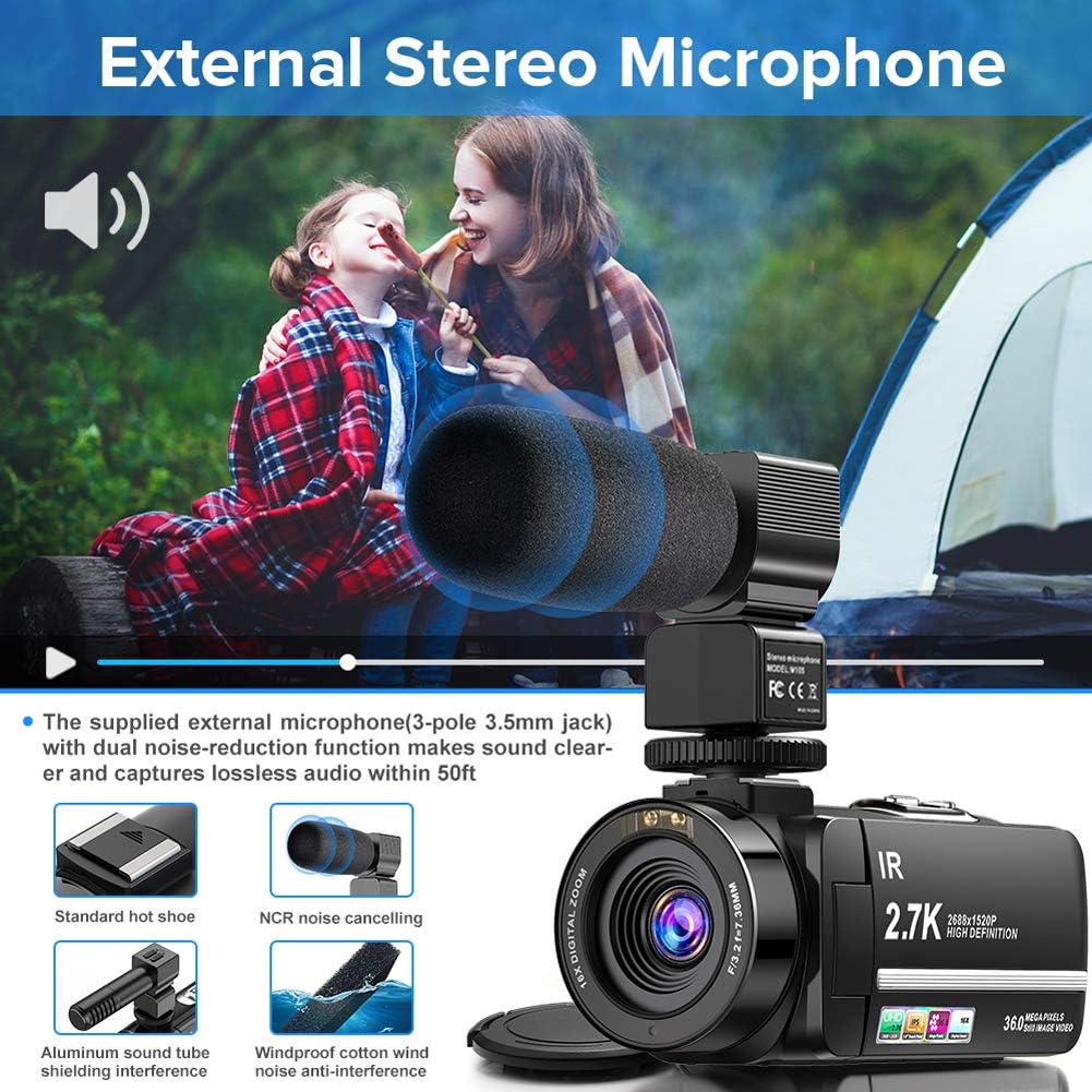 2.7K Ultra HD Vlogging Camera with Night Vision and Touch Screen E333743