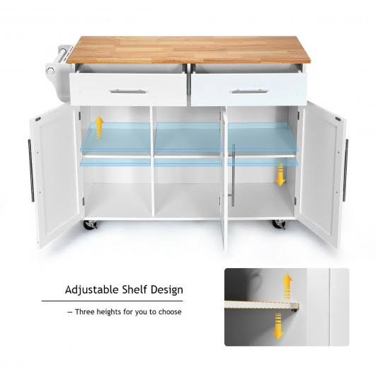 Kitchen Island Cart with Wood Top Rolling Storage Cabinet R852854