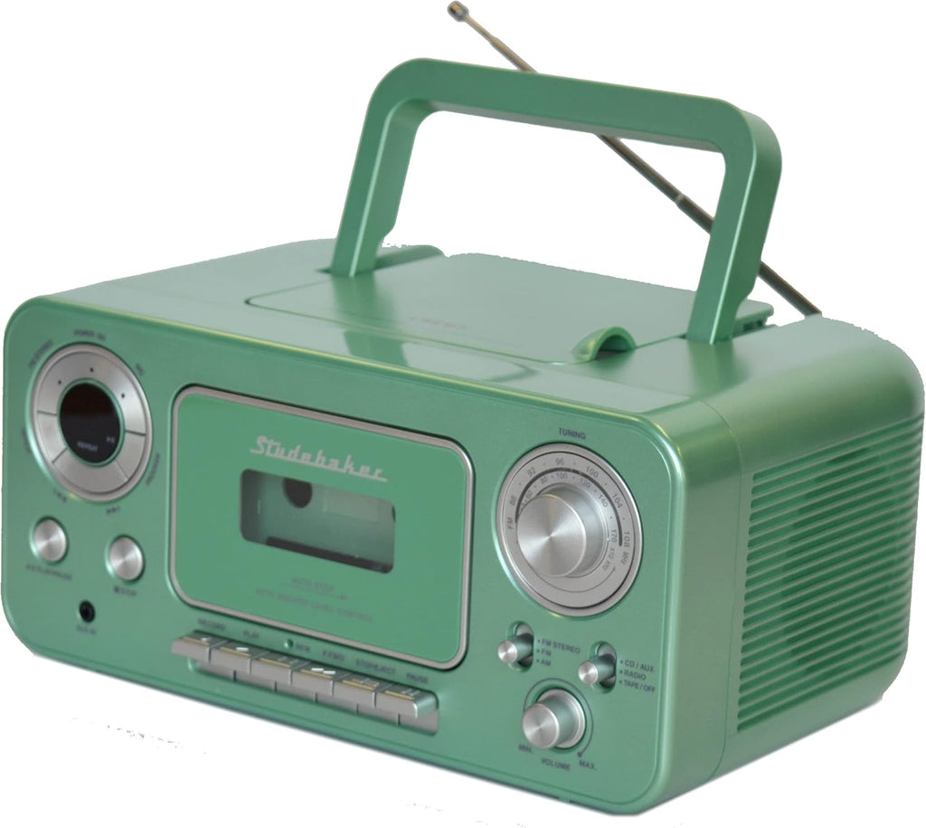 Portable Stereo CD Player with AM/FM Radio and Cassette Player, Red and Silver Y568985