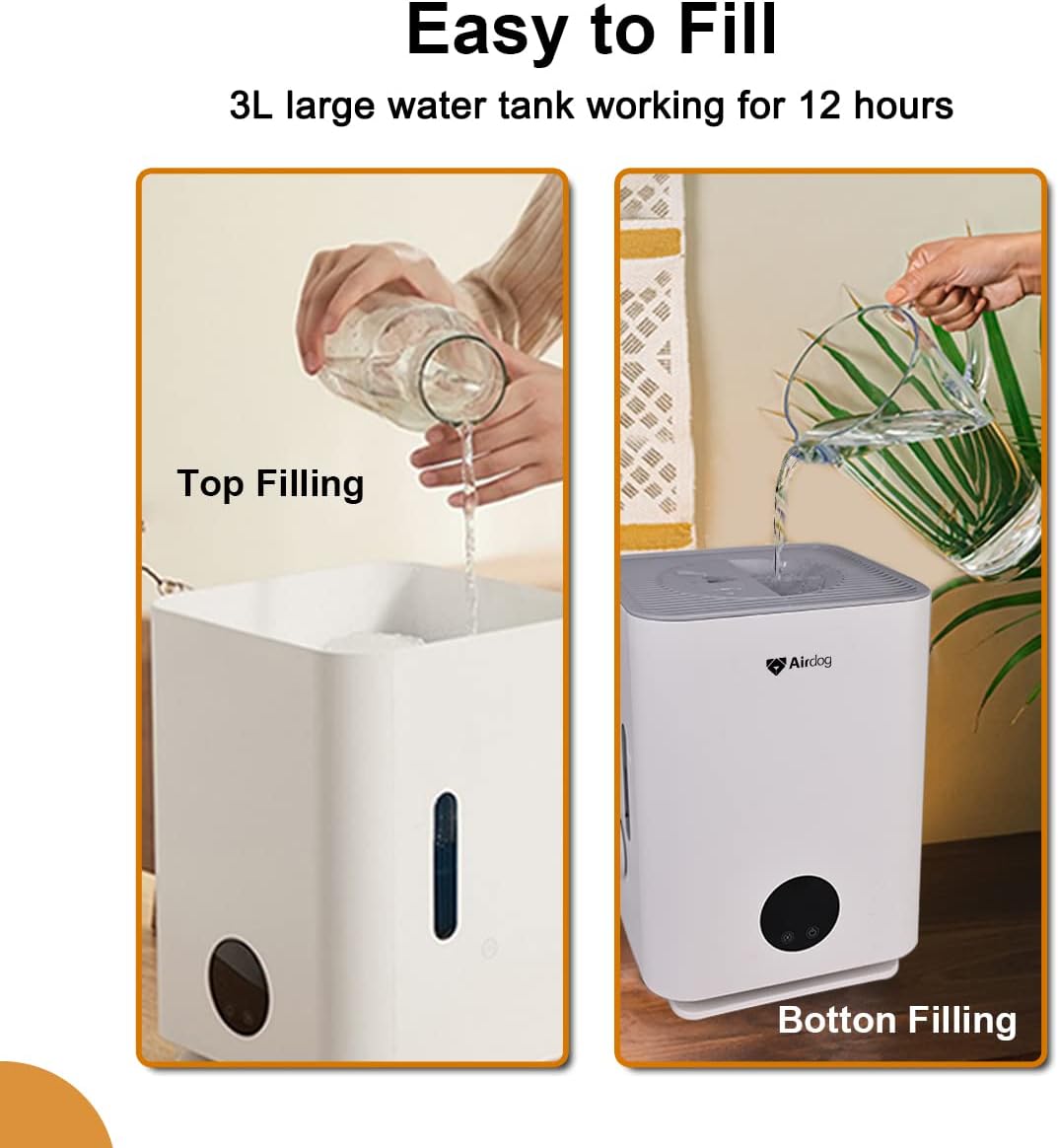 Cool Mist-Free Evaporative Humidifier for Bedroom Large Room, 3L Top Fill, Quiet F186