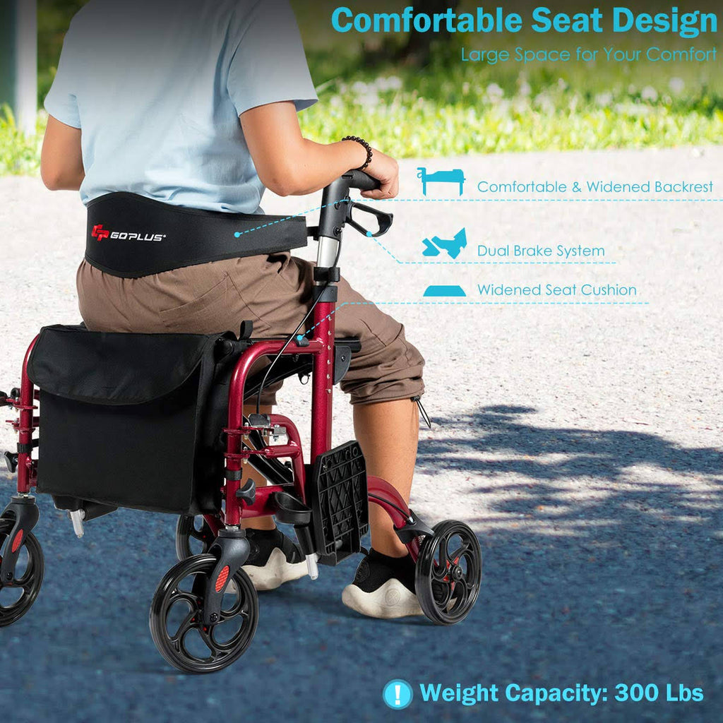 Adjustable Folding Medical Walker Rollator Red Y510