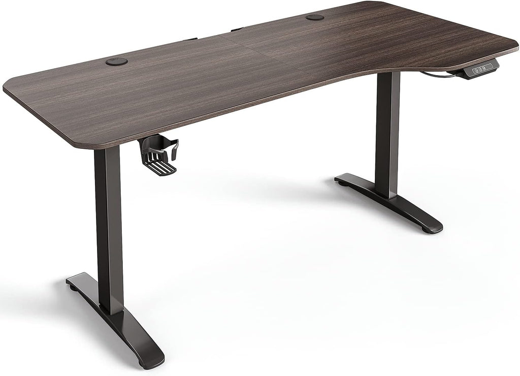L Shaped Electric Standing Desk, 63 Inch Adjustable Height, Brown Walnut R37938