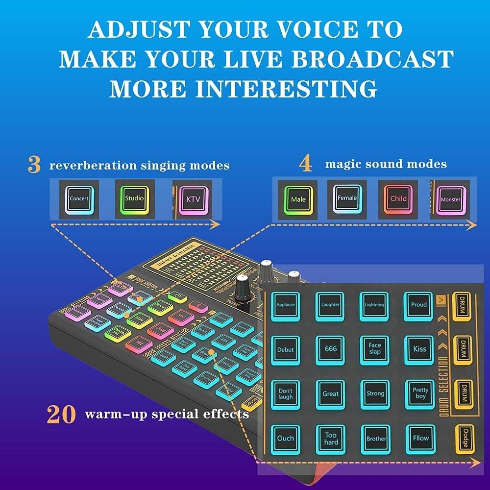 LED Voice Changer Sound Card for Live Streaming, Music Recording, Karaoke, 2 Pack W342