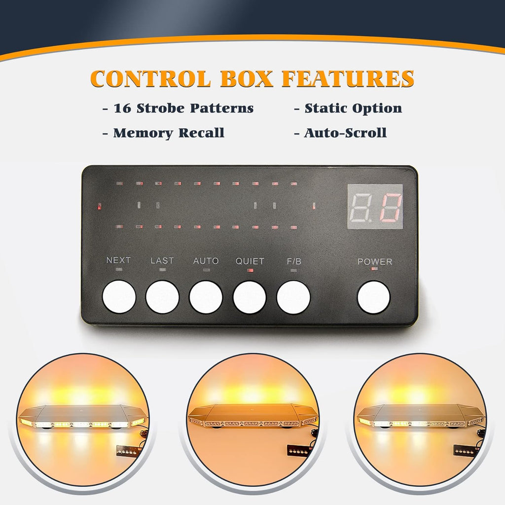 LED Rooftop Emergency Warning Strobe Light Bar Traffic Advisor Amber White V8965