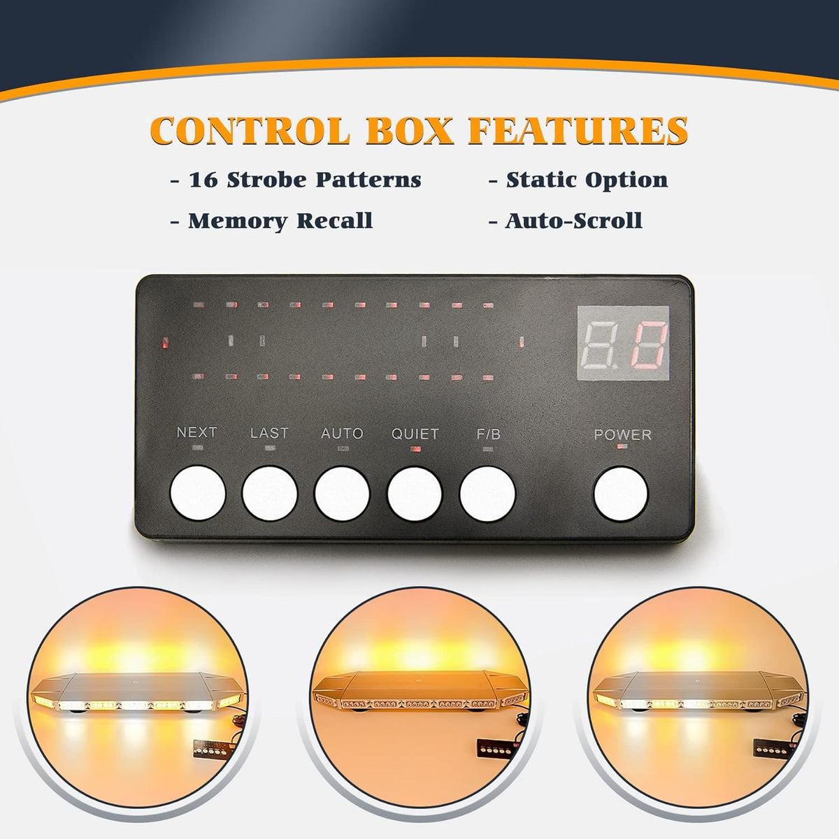 LED Rooftop Emergency Warning Strobe Light Bar Traffic Advisor Amber White V8965