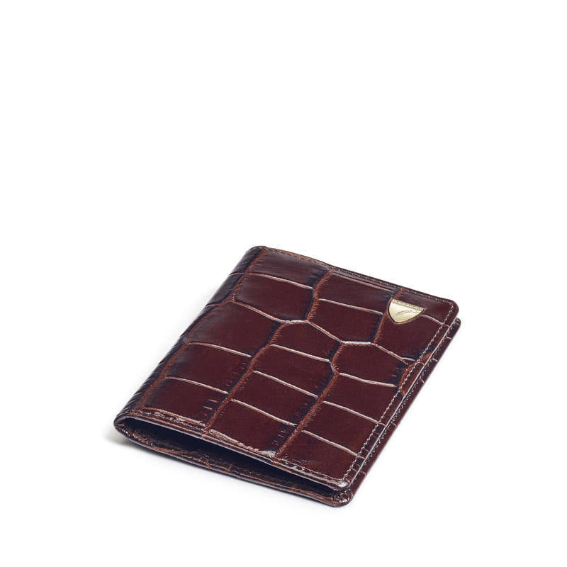 Double Fold Credit Card Holder in Deep Shine Brown Croc O385005