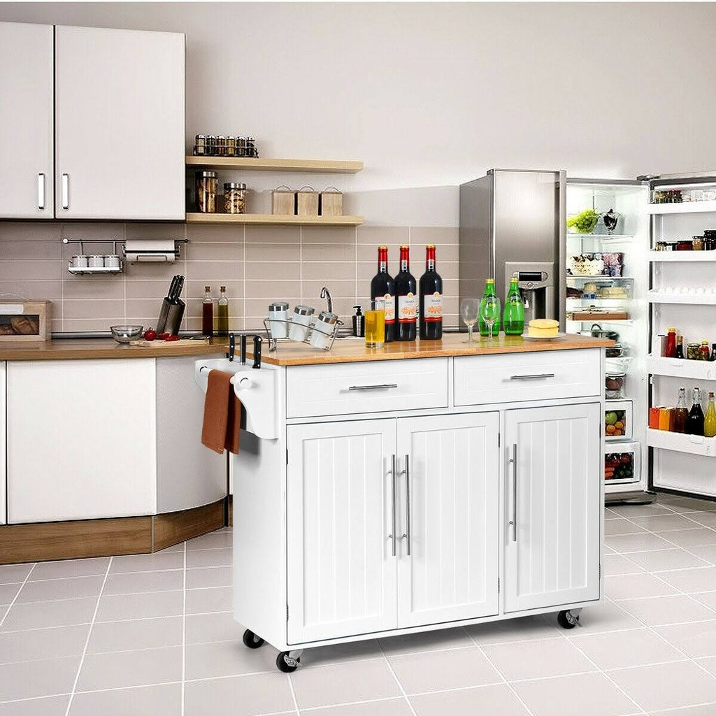 Kitchen Island Cart with Wood Top Rolling Storage Cabinet R852854