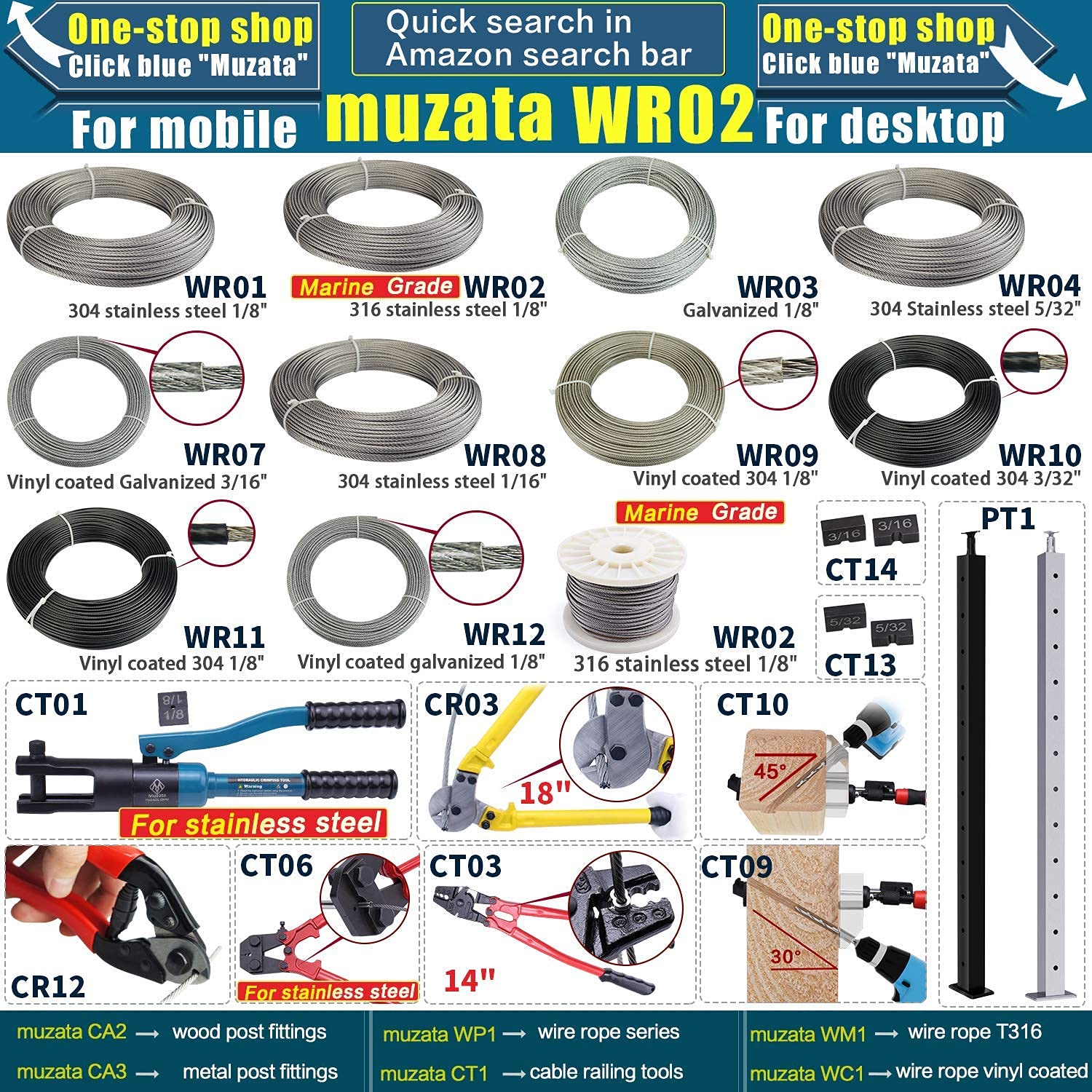 Stainless Steel Cable Railing Kit with Protective Sleeves for 1/8" Wire Rope F2547