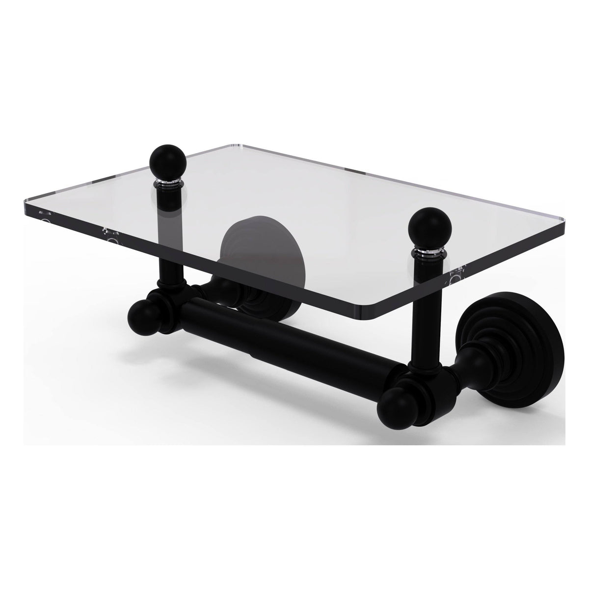 Allied Brass Waverly Place Two Post Toilet Tissue Holder with Glass Shelf Black Matte