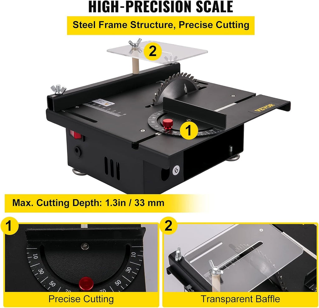 Mini Table Saw for Woodworking, 0-90 Angle Cutting, 7-Level Speed Adjustable V9471
