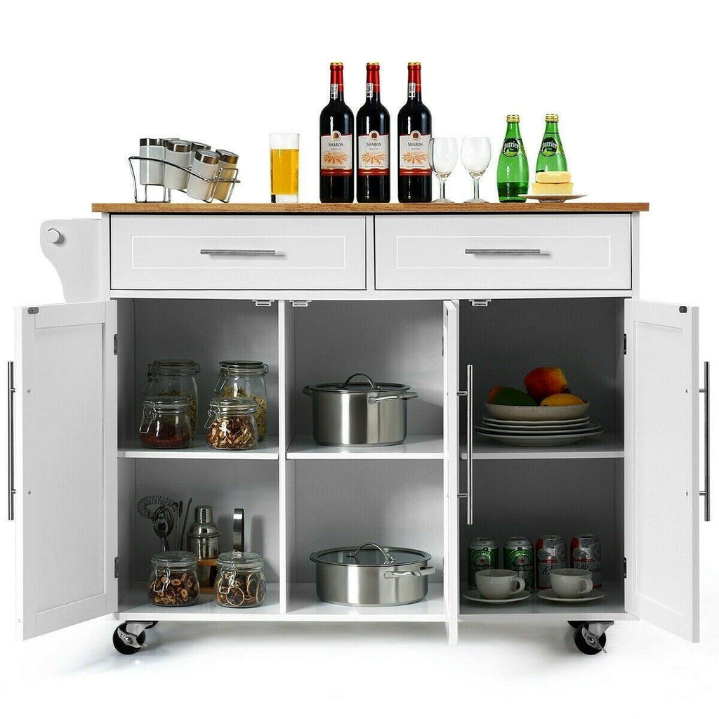 Kitchen Island Cart with Wood Top Rolling Storage Cabinet R852854