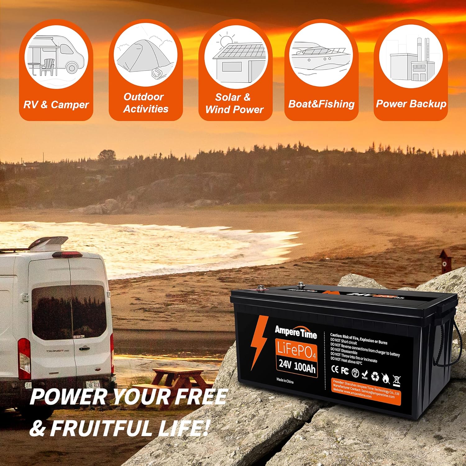 24V 100Ah LiFePO4 Deep Cycle Lithium Battery with Built-in 100A BMS Z75485
