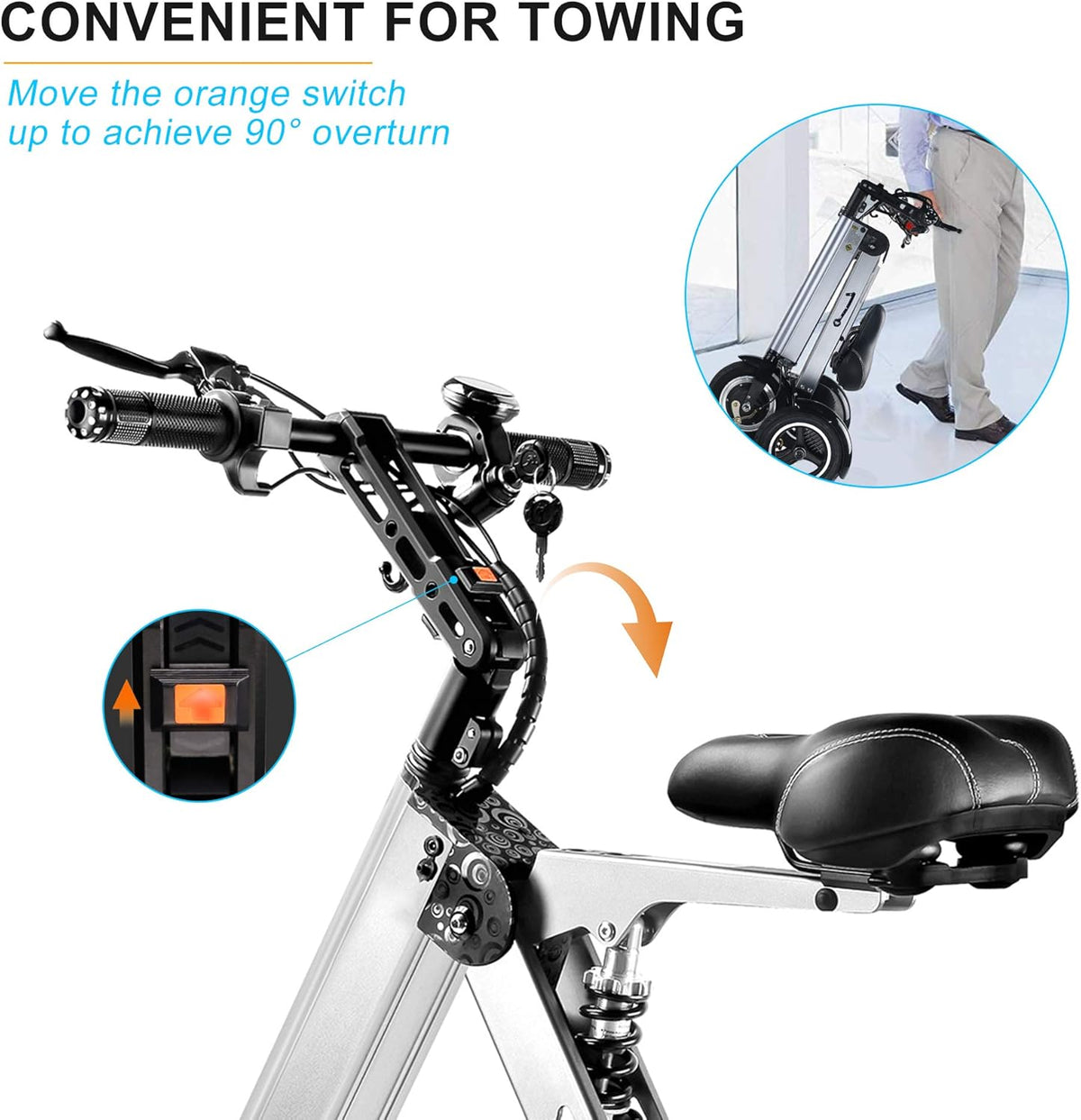Electric Scooter Mini Tricycle for Adult, Folding Mobility Scooter with 10 Inch Pneumatic Tires and Reverse Function J1012