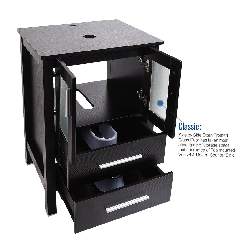 24 inch Bathroom Vanity Combo Modern MDF Cabinet, Dark Brown, Black B70329