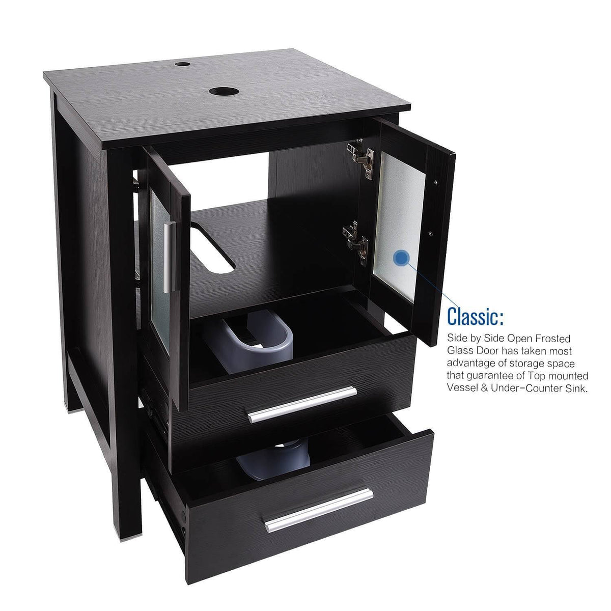 24 inch Bathroom Vanity Combo Modern MDF Cabinet, Dark Brown, Black B70329