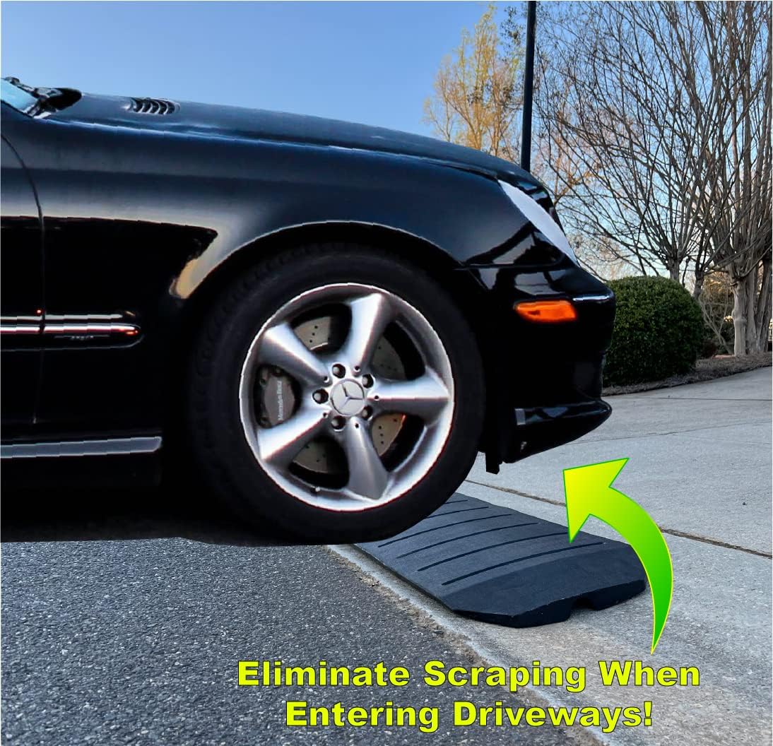 Driveway Curb Ramps – Low Profile Car Ramps – 3 Piece Expandable Set – Heavy Duty Recycled Rubber G24356