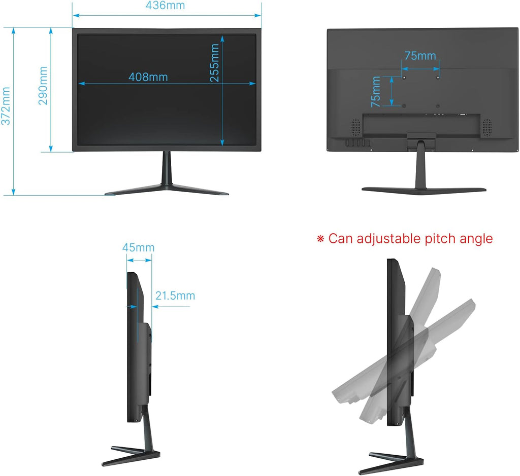 20 Inch LED Computer Monitor HDMI VGA USB with Built-in Speaker E74599