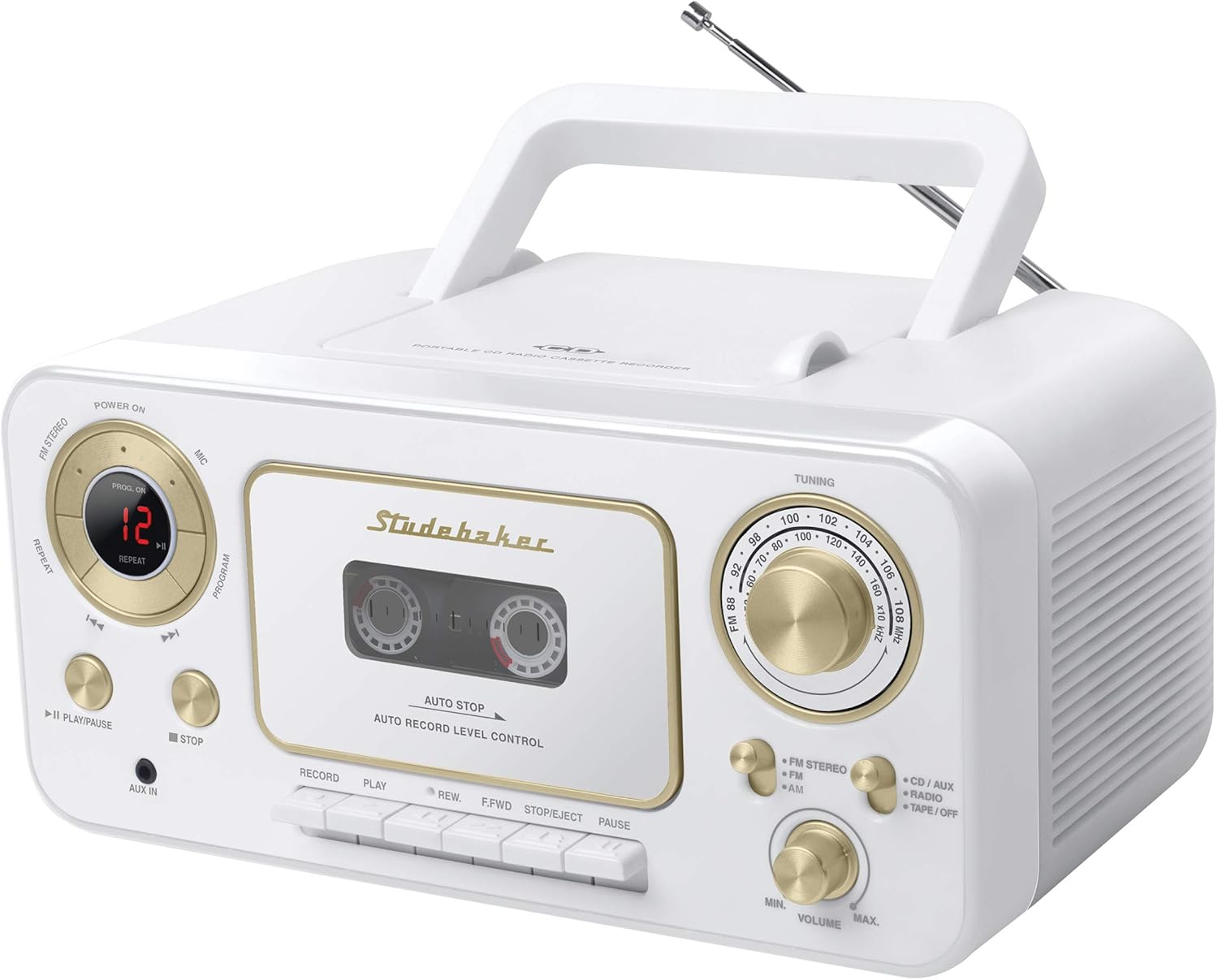 Portable Stereo CD Player with AM/FM Radio and Cassette Player, Red and Silver Y568985