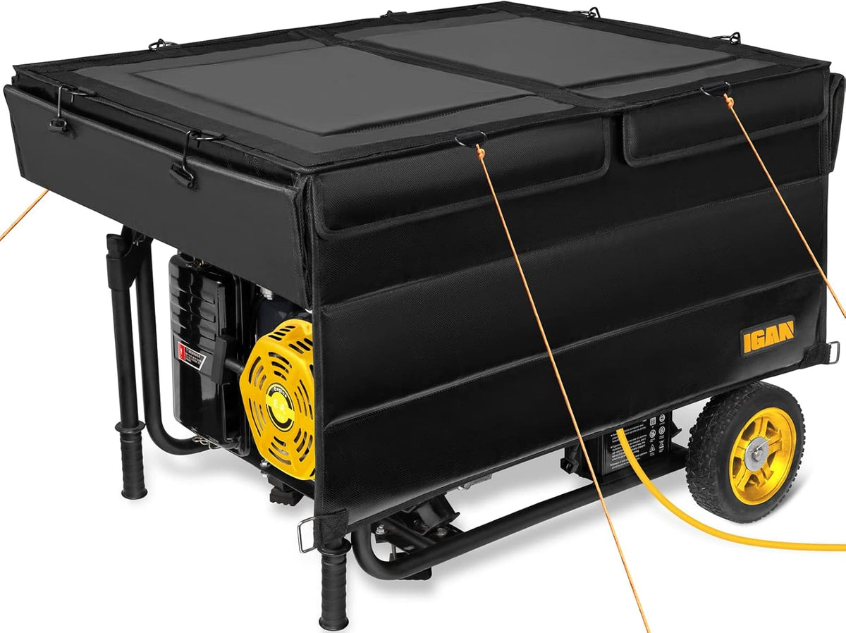 IGAN Generator Tent Running Cover Pro-Max, Ultra Heavy Duty Tarpaulin Enclosure with Windproof Kit, Portable All-Weather Generator Rain Shelter for Most 3500w-12000w generators, Black