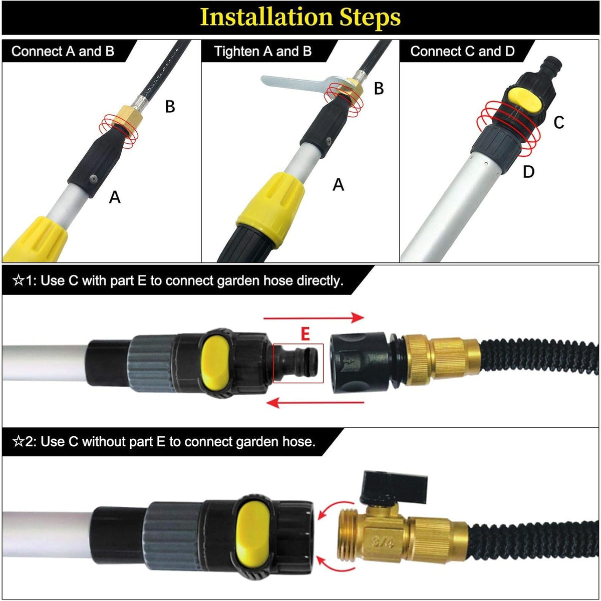 12FT Telescoping Gutter Cleaning Wand for Garden Hose, High Reach Cleaner Kit V52818