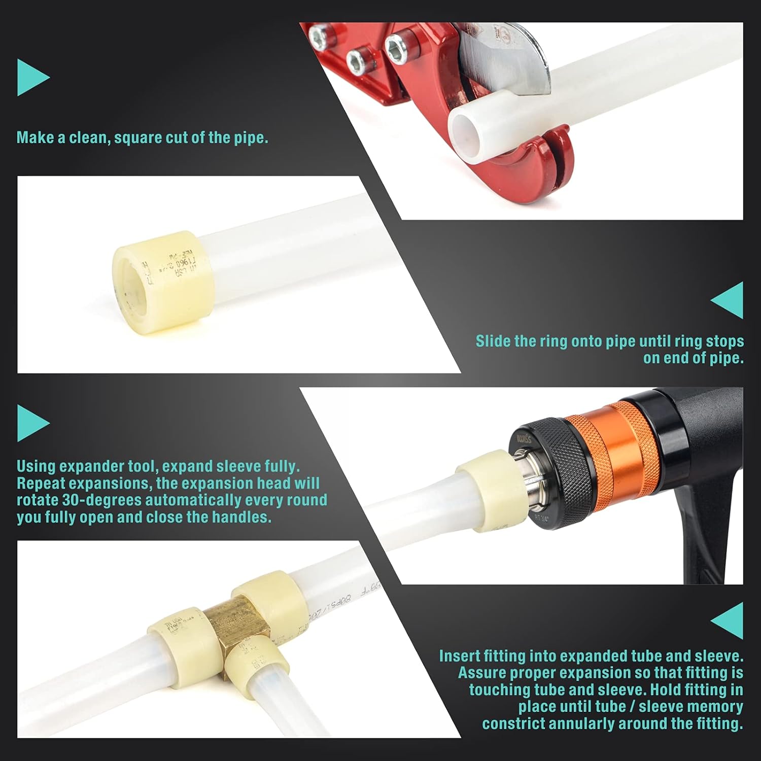 PEX-A Expander Tool Kit with Self-Rotary Heads, 1/2, 3/4, 1-Inch, PEX Cutter Included W166462