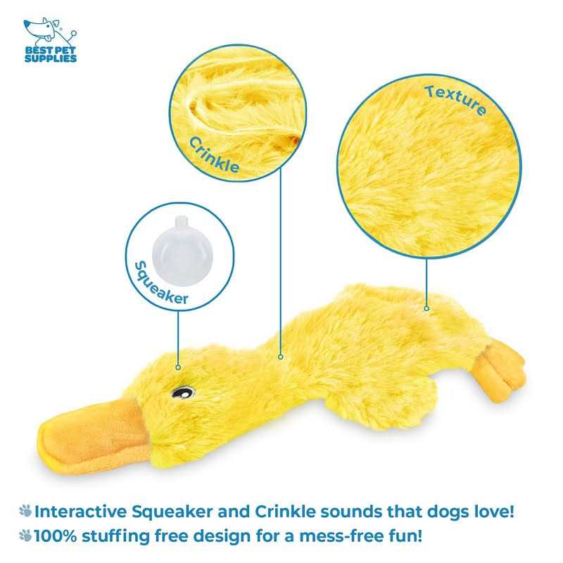 Crinkle Dog Toy for Small, Medium, and Large Breeds, No Stuffing Duck with Soft Squeaker H711222