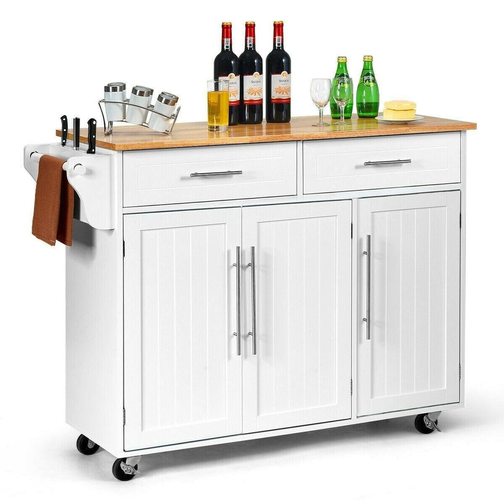 Kitchen Island Cart with Wood Top Rolling Storage Cabinet R852854