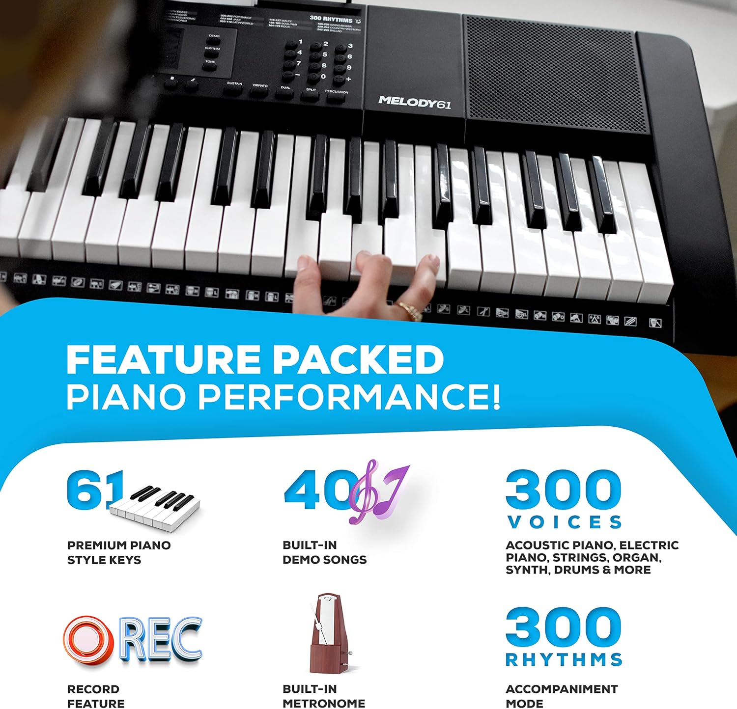 61 Key Digital Piano Keyboard with Speakers, Stand, Bench, Headphones and Microphone R85688