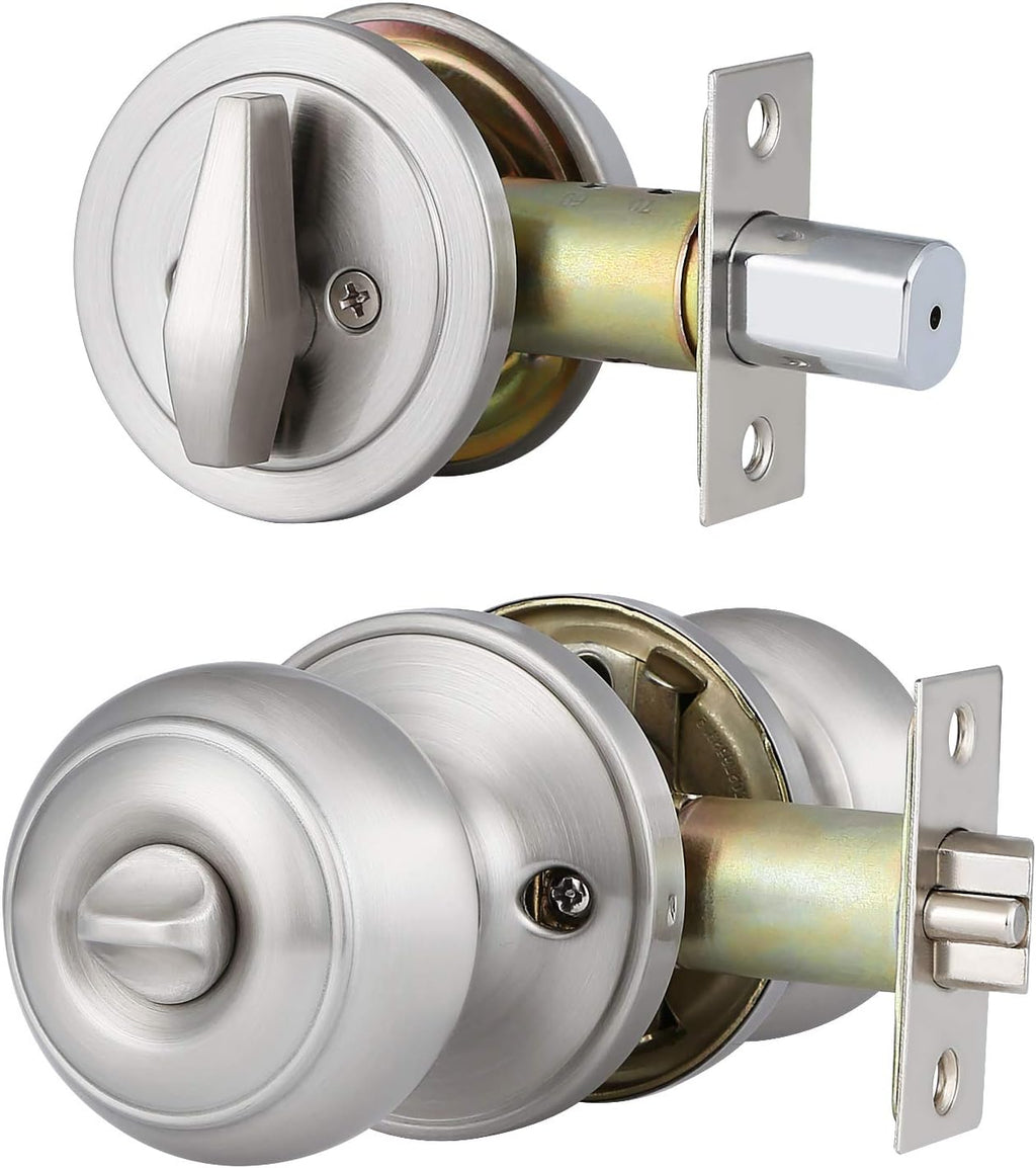 Entry Door Knob and Deadbolt Combo Set, Satin Nickel, Keyed Alike W796