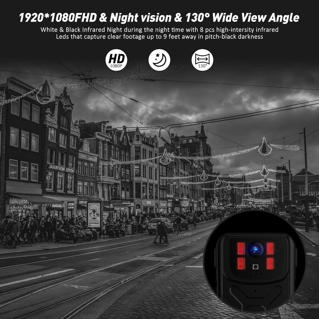 Body Camera with Audio Recording, Night Vision, 32G Memory W993022