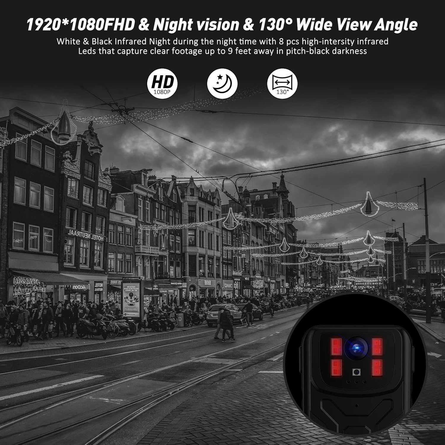 Body Camera with Audio Recording, Night Vision, 32G Memory W993022