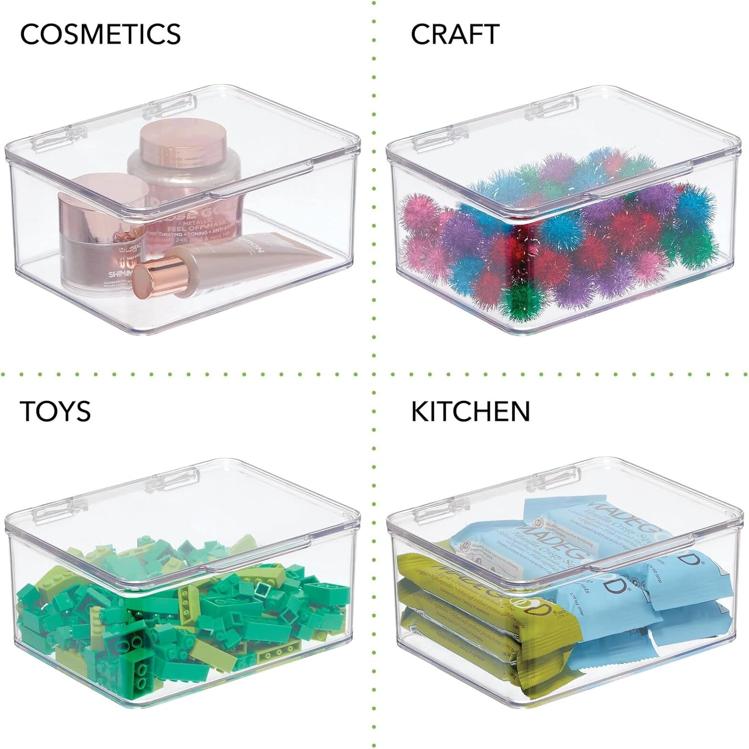 Plastic Stackable Storage Bin with Lid for Drawer or Cabinet Organizing Y46075