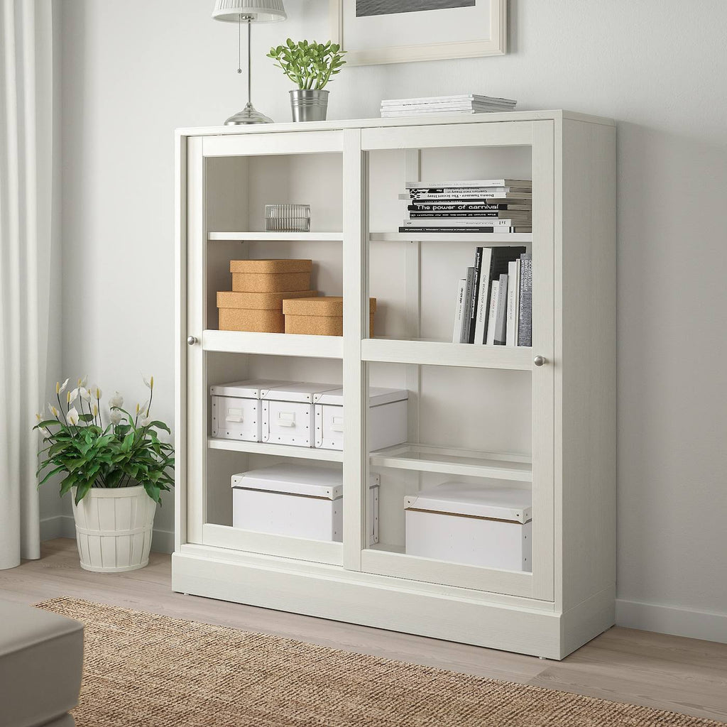 Glass-Door Cabinet with Base, White Clear Glass M982