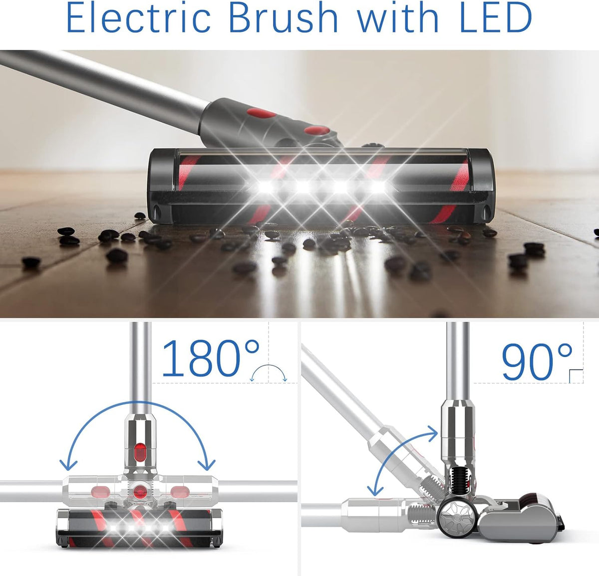 Cordless Vacuum Cleaner 28KPA Suction 3 in 1 Lightweight Stick with LED Headlights C60777